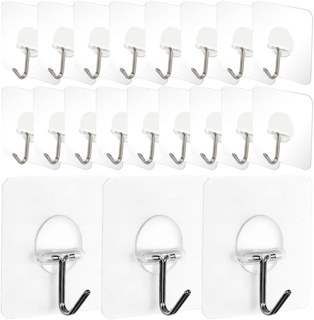  Healeved Crochets Adhésifs Muraux Transparents Lot De 20 En Plastique Et Acier Inoxydable Fixation Sans Perçage, Réutilisables Et Légers Pour Rangement Intérieur Et Voyage