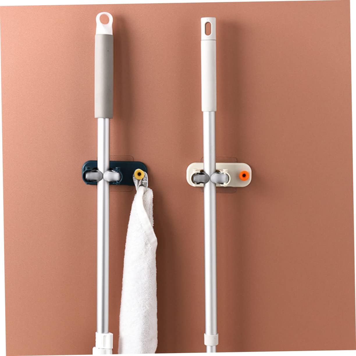  OUNONA 4pièces Support Mural De Rangement Pour Balai Et Mop De Auto-adhésifs Beige Organisateur Pratique Pour Cuisine Salle De Bain Et Garage