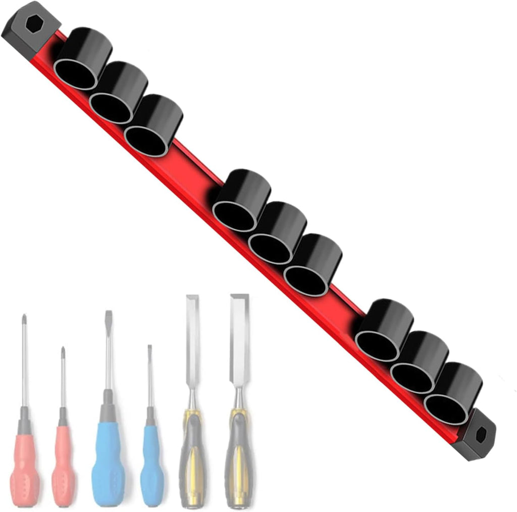  Porte-Tournevis Magnétique,Rangement Pour Clés Et Outils - Rail D'Organisation à 9 Trou Pour Outils : Clés, Pinces Et Ciseaux Avec Porte-Écrous