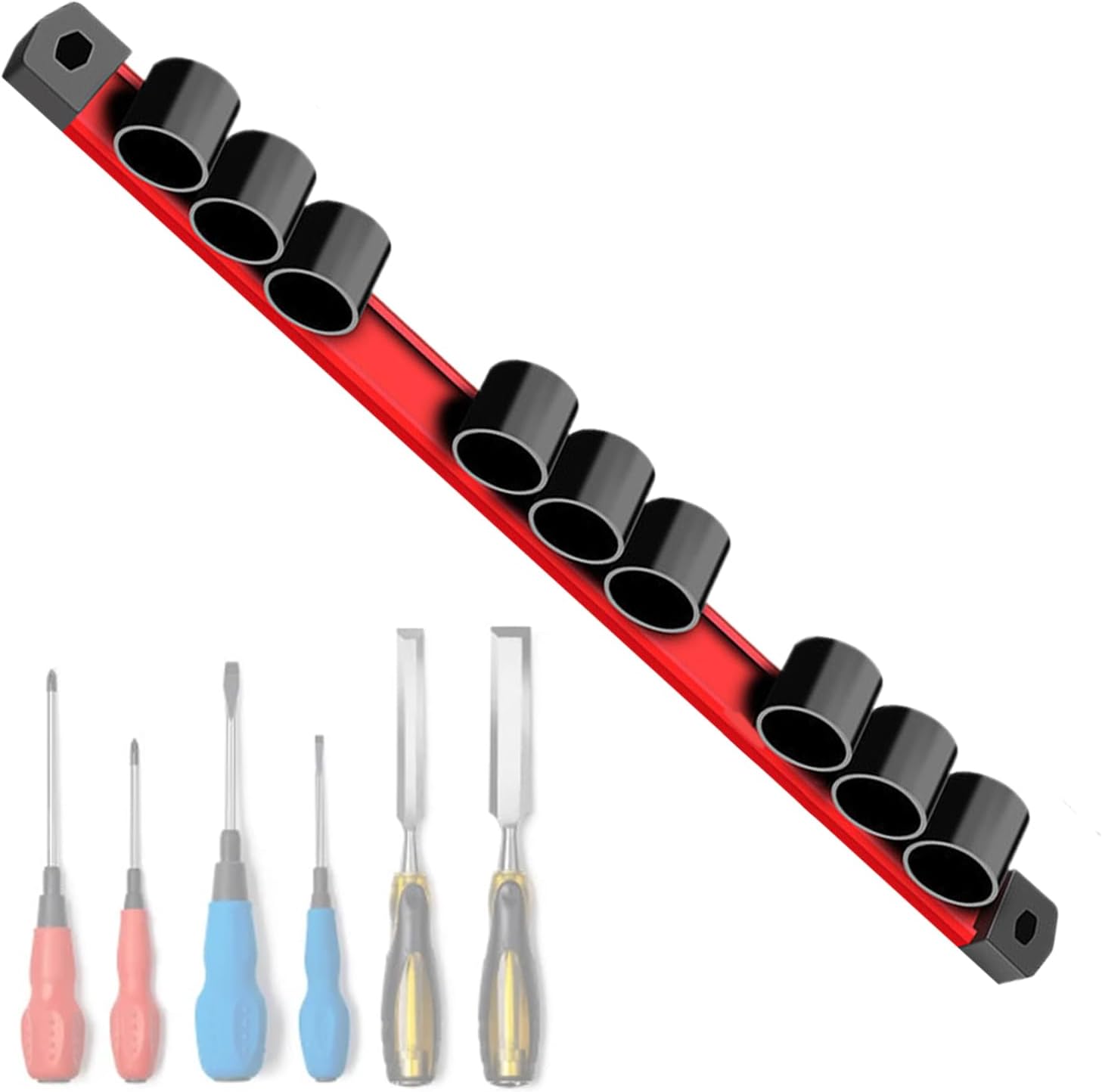  Porte-Tournevis Magnétique,Rangement Pour Clés Et Outils - Rail D'Organisation à 9 Trou Pour Outils : Clés, Pinces Et Ciseaux Avec Porte-Écrous