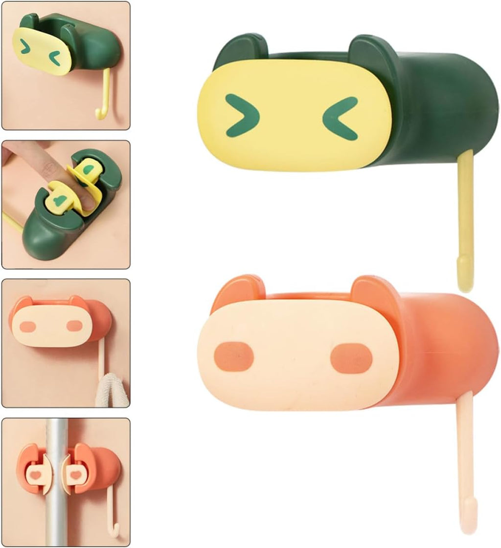  VICASKY Lot De 2 Porte-serpillères Sans Perçage En Plastique Résistant, Support Mural Adhésif Vert Et Orange, Organisateur De Buanderie Polyvalent Pour Balais, Serpillières Et Accessoires