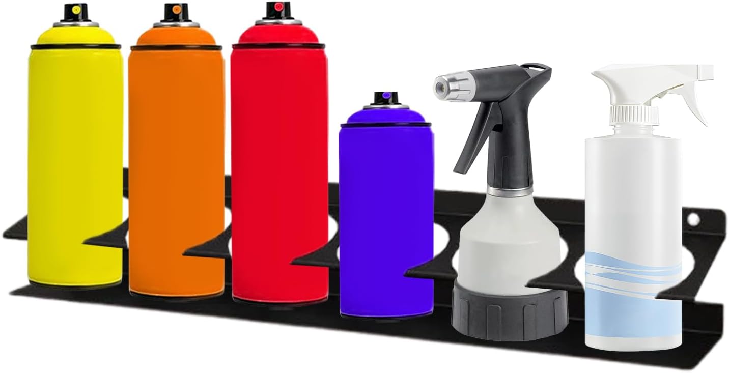  Support Mural - Organiseur De Canettes Portable - 49 X 7,5 X 8 Cm - Grande étagère à Bouteilles Avec Séparateurs - Étagère De Rangement En Métal - Support De Bombe Aérosol Avec Accès Facile