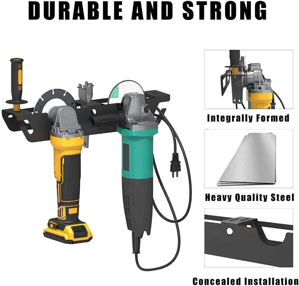  Support De Meuleuse D'angle - Support De Rangement Pour Meuleuse D'angle à 2 Baies Avec Support De Cordon, Support De Montage Mural Pour Fraises, Polisseuses, Garage Et Espace De Travail.