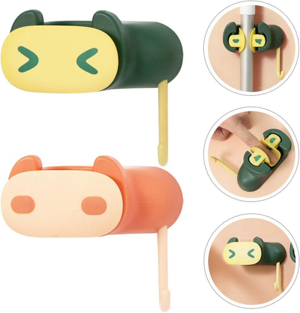  VICASKY Lot De 2 Porte-serpillères Sans Perçage En Plastique Résistant, Support Mural Adhésif Vert Et Orange, Organisateur De Buanderie Polyvalent Pour Balais, Serpillières Et Accessoires