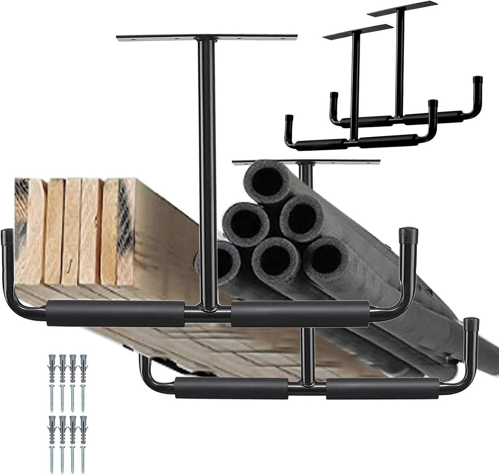  Racks De Rangement Pour Plafond De Garage,2 Supports En T En Métal Robuste | Crochets Suspendus Pour Garage | Pour Échelle, Bois, Équipements Sportifs, Pelles, Cannes À Pêche, Skis, Cave, Abri De