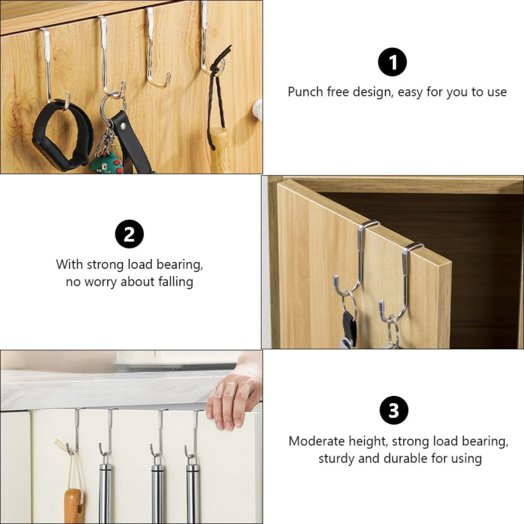  Angoily Double S De Rangement Sans Perçage En Acier Inoxydable 4pcs Forte Capacité De Charge, Pour Porte De Placard, Bureau Et Chambre