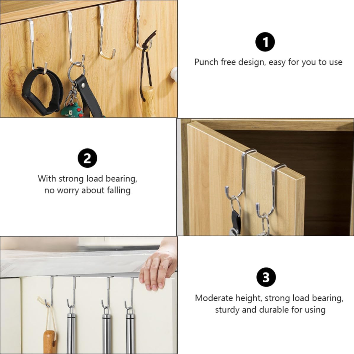  Angoily Double S De Rangement Sans Perçage En Acier Inoxydable 4pcs Forte Capacité De Charge, Pour Porte De Placard, Bureau Et Chambre