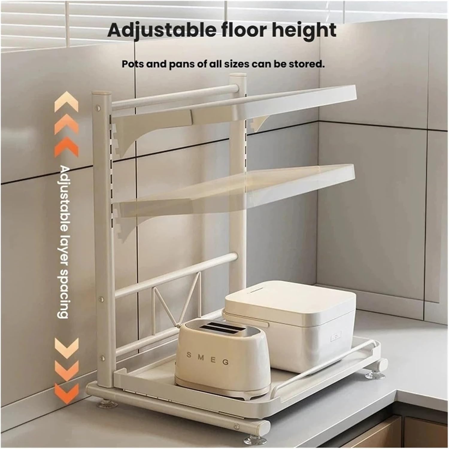  Étagère De Rangement De Cuisine Polyvalente, Support Réglable For Micro-ondes Avec Plateau Extractible, Support Organisateur De Comptoir Extensible(40cm-White)