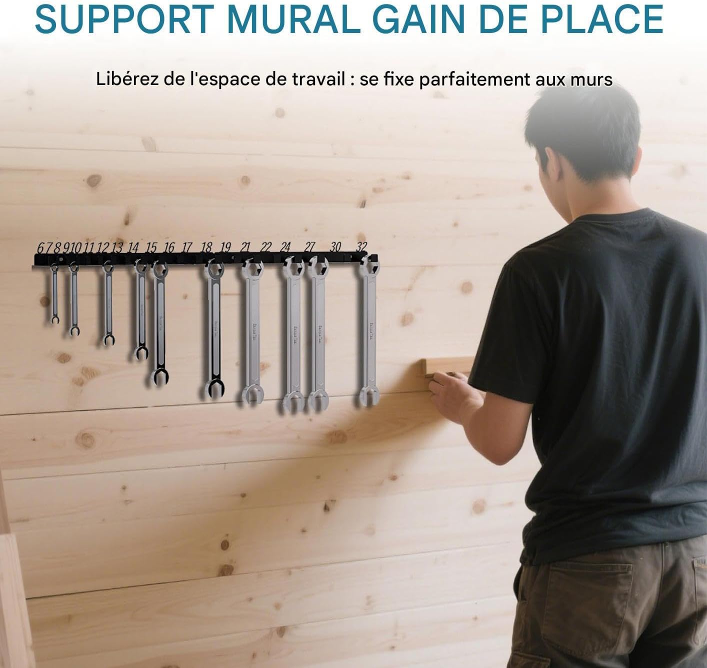  Générique Porte-Clés Pour Clés À Molette - Organisateur Mural Pour Clés À Molette,Crochets Muraux Pour Le Garage Et L Atelier | Pour Abri, Camion, Fourgon, Jardin, Magasin, Mécanicien, Cour E