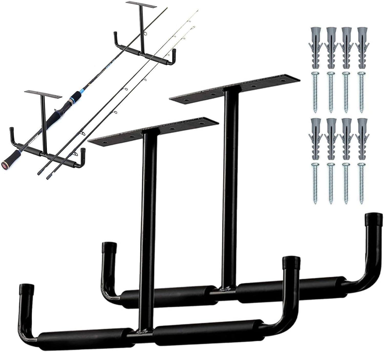  Racks De Rangement Pour Plafond De Garage,2 Supports En T En Métal Robuste | Crochets Suspendus Pour Garage | Pour Échelle, Bois, Équipements Sportifs, Pelles, Cannes À Pêche, Skis, Cave, Abri De