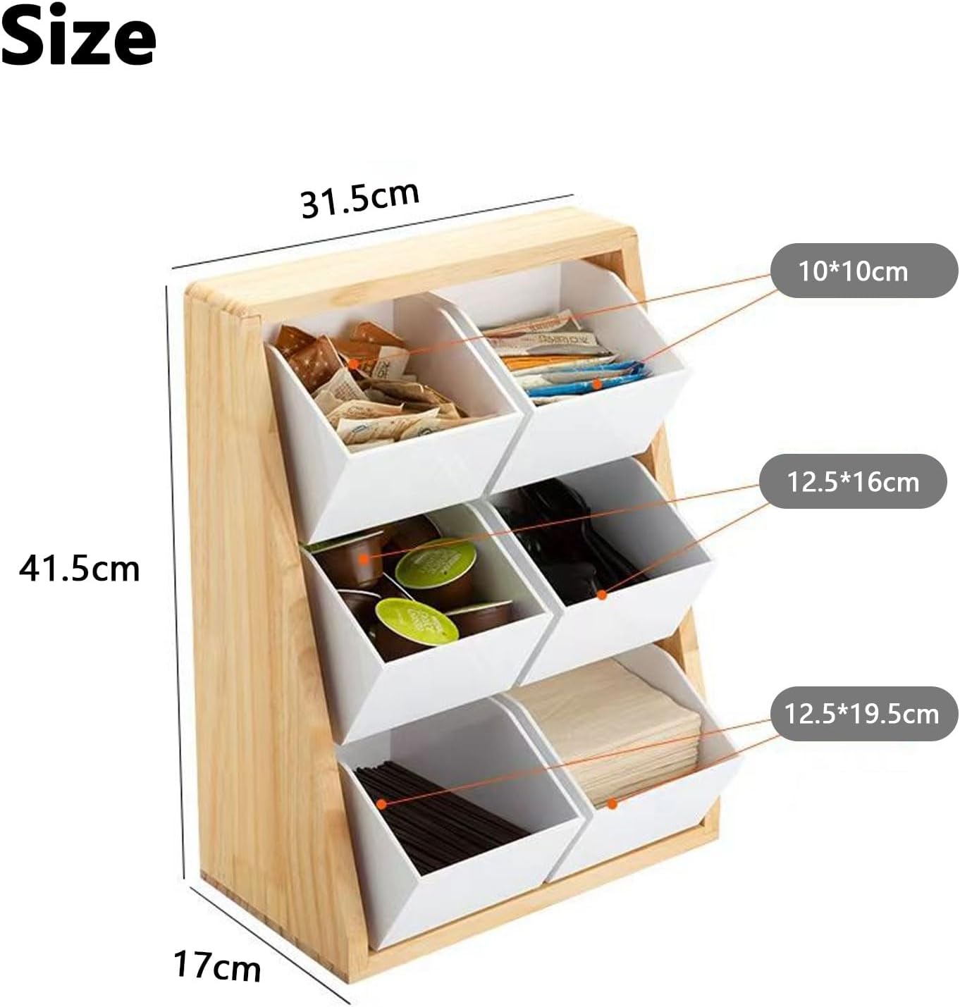  AIZYR Grand Organisateur De Condiments Pour Bar À Café Boîte De Rangement Pour Bar À Café En Bois Organisateur De Station De Café Pour Sachets De Thé, Pailles, Cuillère,A