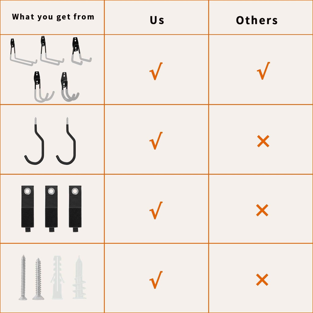  SMARTOLOGY Lot De 15 Crochets De Garage Avec Crochet De Vélo Et Rallonge De Cordon, Lot De 15 Cintres Multi-outils En Acier, Utilitaires Lourds.