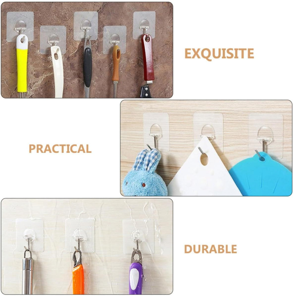  Healeved Crochets Adhésifs Muraux Transparents Lot De 20 En Plastique Et Acier Inoxydable Fixation Sans Perçage, Réutilisables Et Légers Pour Rangement Intérieur Et Voyage