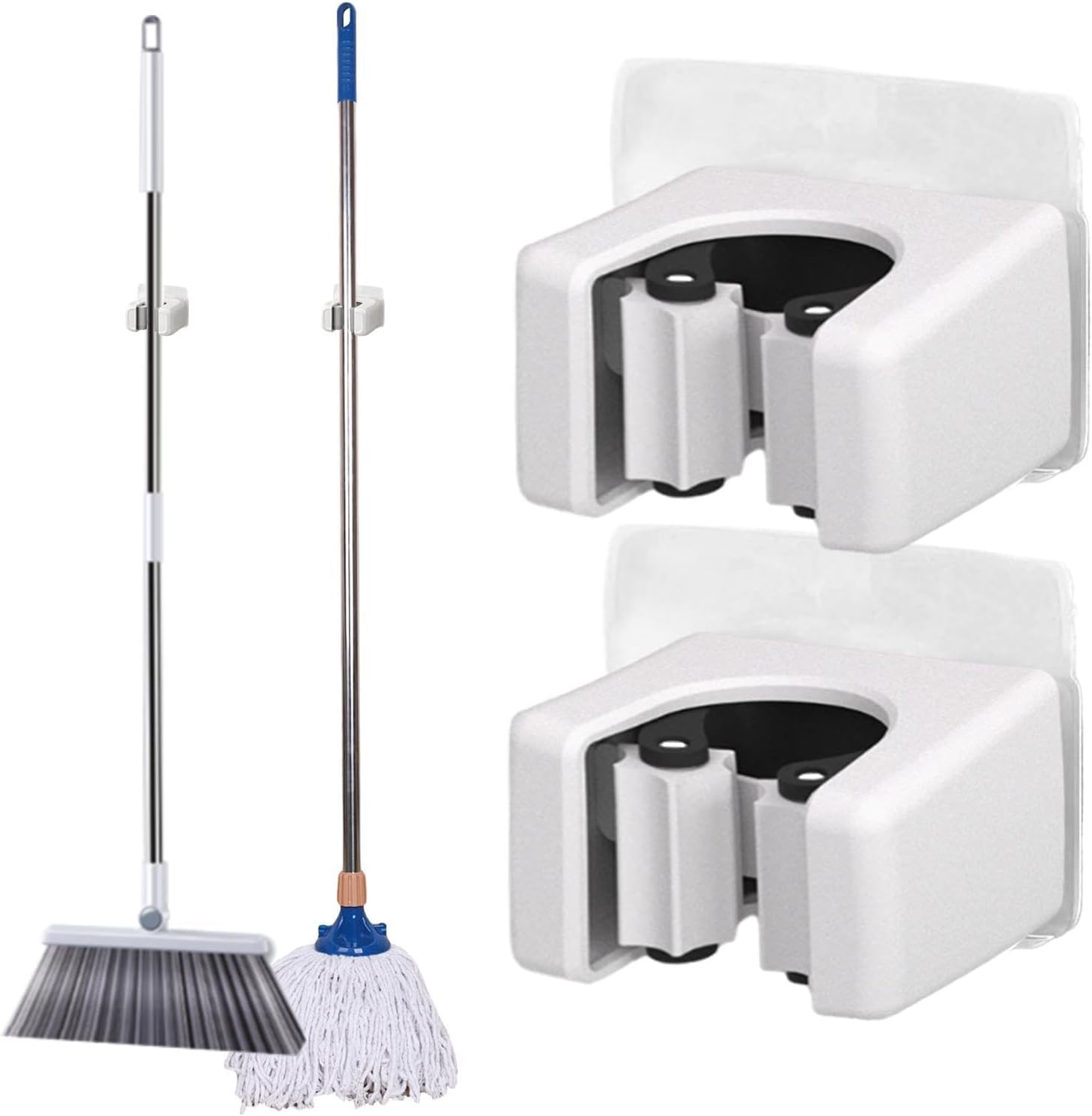GENERIC Support De Balai Adhésif Robuste, Support De Balai Adhésif, 5,9 X 4,8 X 4,9 Cm, Support Portable Avec Forte Adhérence, Organiseur Robuste, Support Mural De Style Moderne Avec Construction, Accessoire
