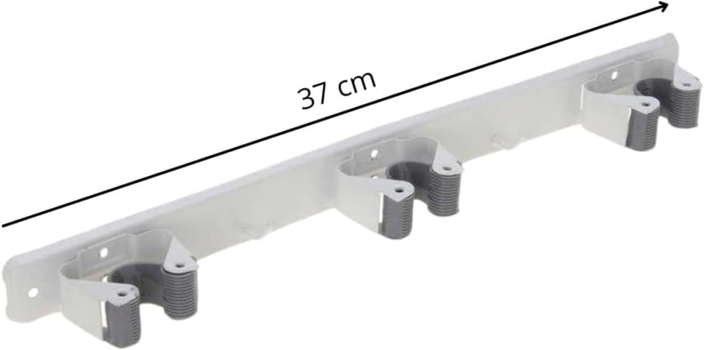  PARENCE.- Triple Support Mural à Visser Pour Balais Et Accessoires - Accroche Balai 3 Supports + 2 Crochets - 37cm)