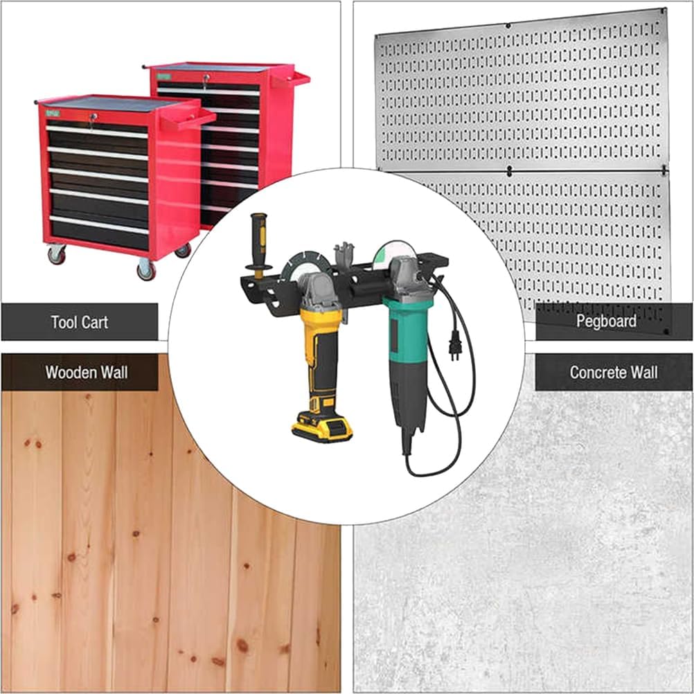  Support De Meuleuse D'angle - Support De Rangement Pour Meuleuse D'angle à 2 Baies Avec Support De Cordon, Support De Montage Mural Pour Fraises, Polisseuses, Garage Et Espace De Travail.