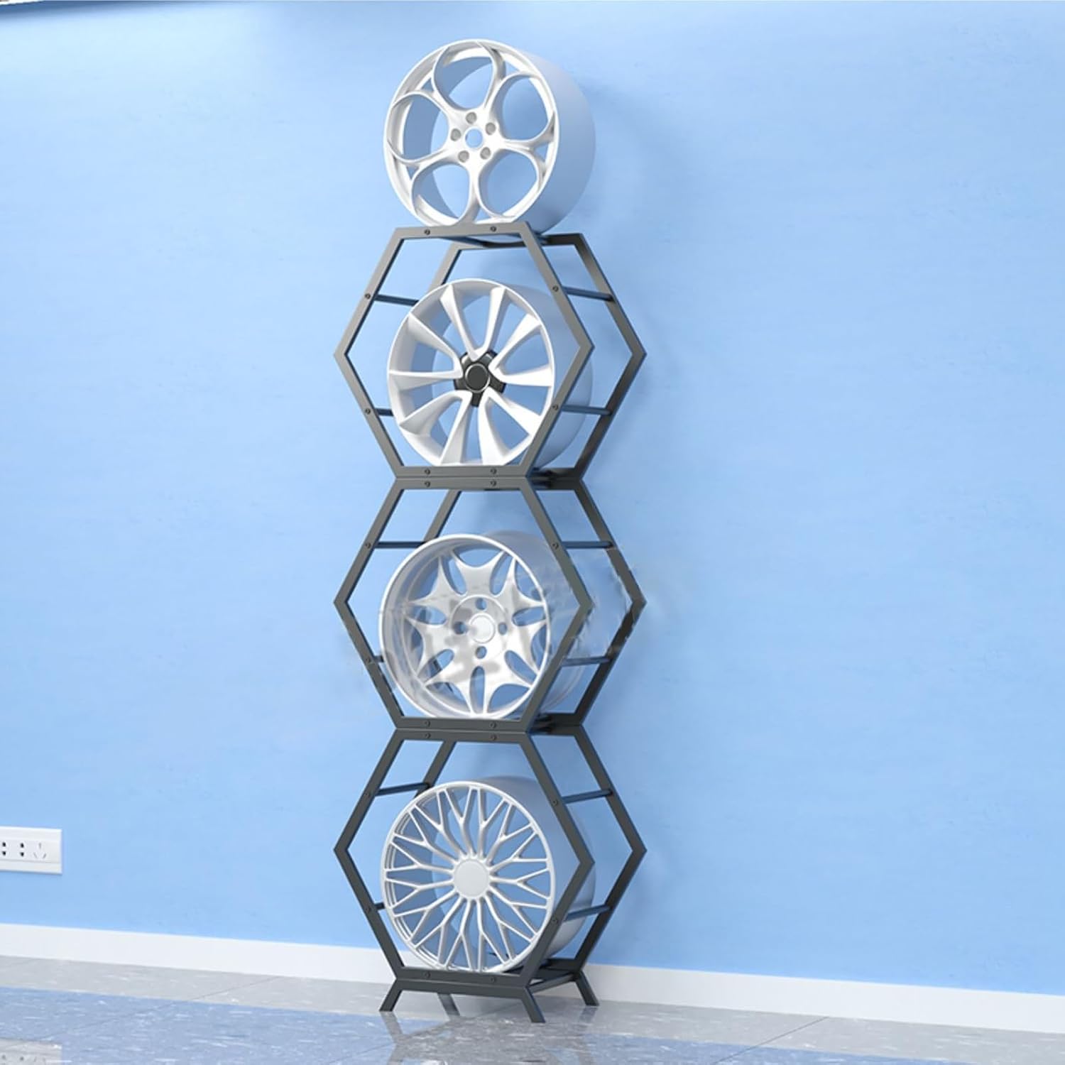  Générique Présentoir Empilable Pour Jantes De Pneus – Étagères De Rangement Robustes Pour Garage, Pour Roues Et Moyeux De Voiture – Support Idéal Pour La Maison, Le Magasin Et L'atelier (Style 1-A)