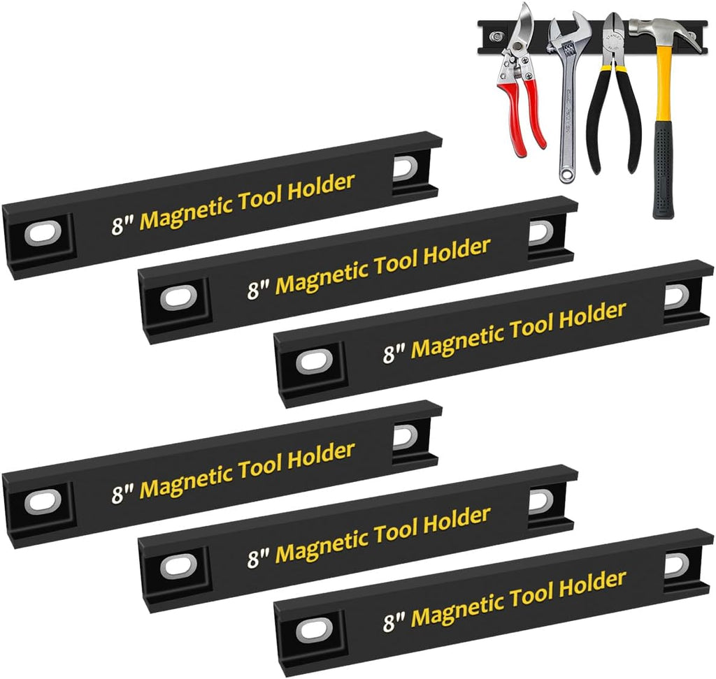  Lot De 6 Porte-outils Magnétiques De 20,3 Cm, Support De Barre Magnétique Robuste Avec Protection En Caoutchouc, Support Mural Pour Clé à Molette, Rangement D'outils, Bande De Rangement Magnétique