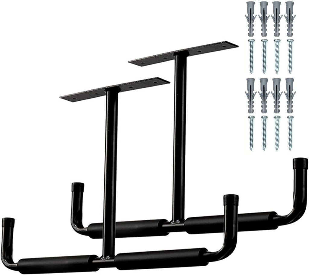  Racks De Rangement Au Plafond Pour Garage | 2 Supports En T En Métal Robuste | Crochets Suspendus Pour Garage - Pour Échelle, Bois, Équipements Sportifs, Pelles, Cannes À Pêche, Skis, Cave, Abri De