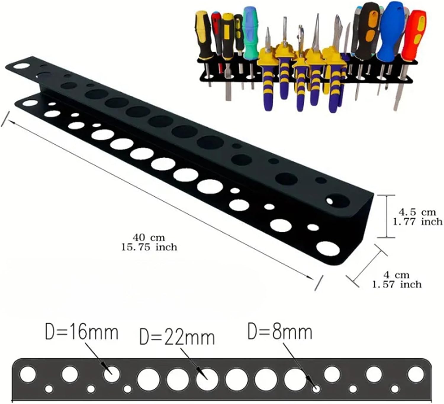 GENERIC Support De Rangement Mural, Support De Tournevis, Support De Clé à Molette, étagère à Outils Multi-fentes Pour Clés, Extensions, Cliquets, Pinces, Garage, Atelier, équipement Utilitaire