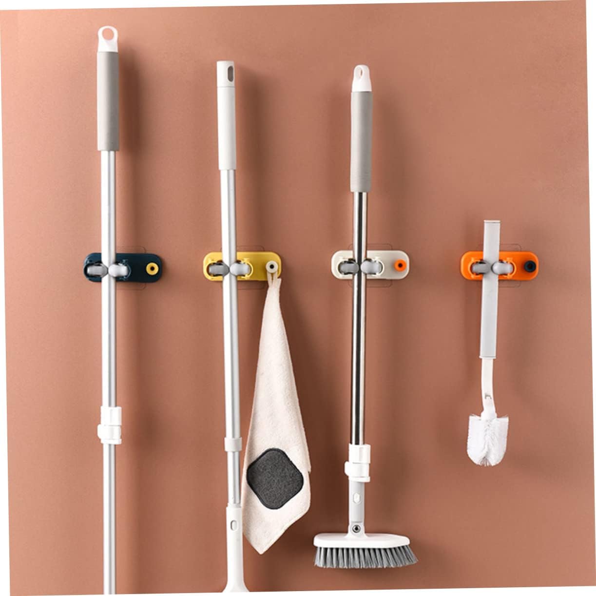  OUNONA 4pièces Support Mural De Rangement Pour Balai Et Mop De Auto-adhésifs Beige Organisateur Pratique Pour Cuisine Salle De Bain Et Garage