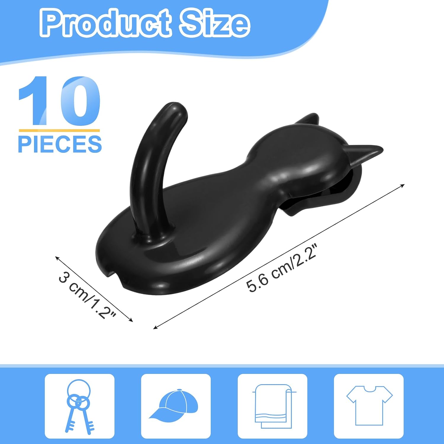  Sourcing Map Lot De 10 Crochets Muraux En Forme De Chat En Plastique Pour Garage, Magasin, Entrepôt, Magasin, Maison, 5,6 Cm, Noir