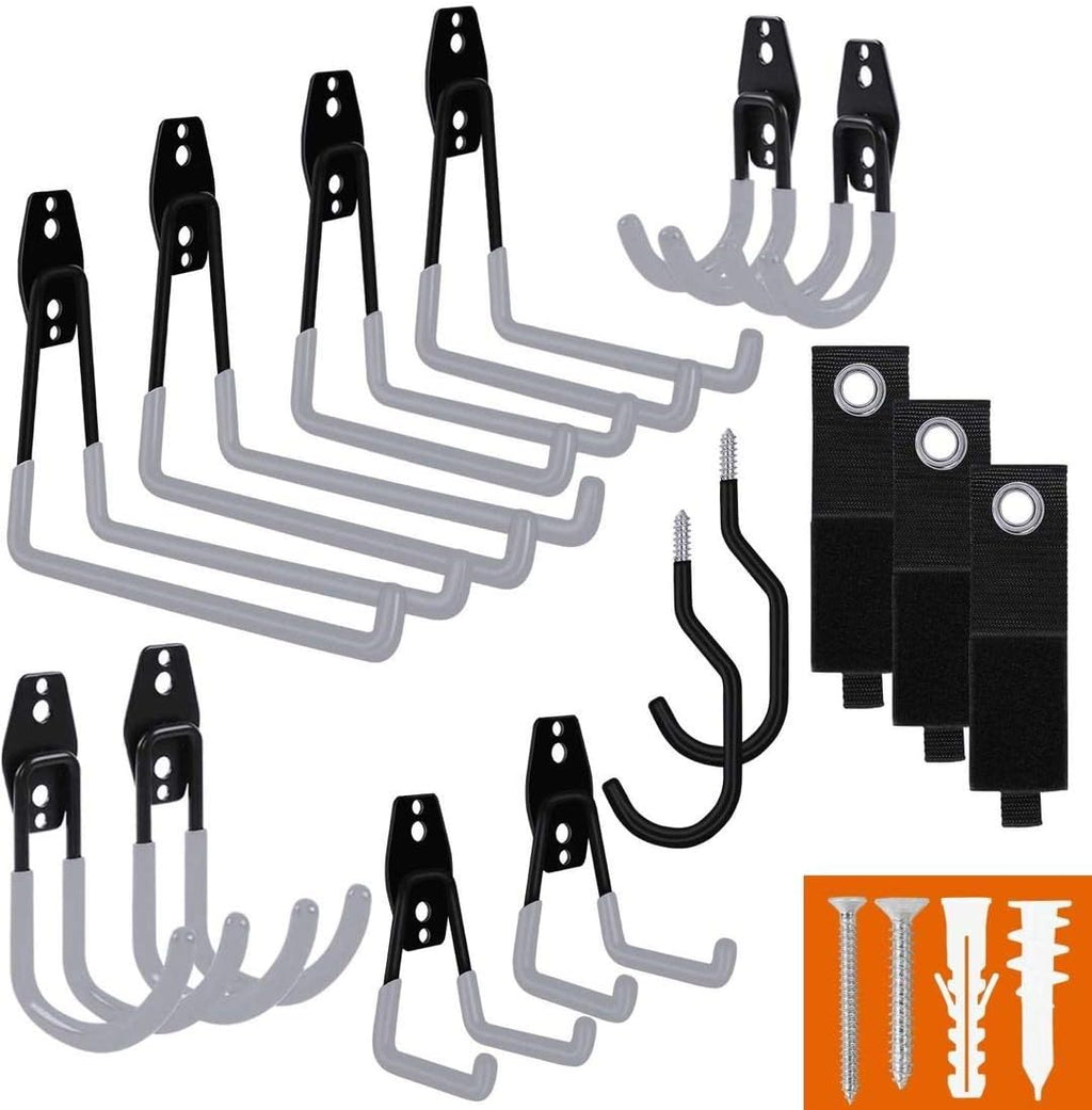  SMARTOLOGY Lot De 15 Crochets De Garage Avec Crochet De Vélo Et Rallonge De Cordon, Lot De 15 Cintres Multi-outils En Acier, Utilitaires Lourds.