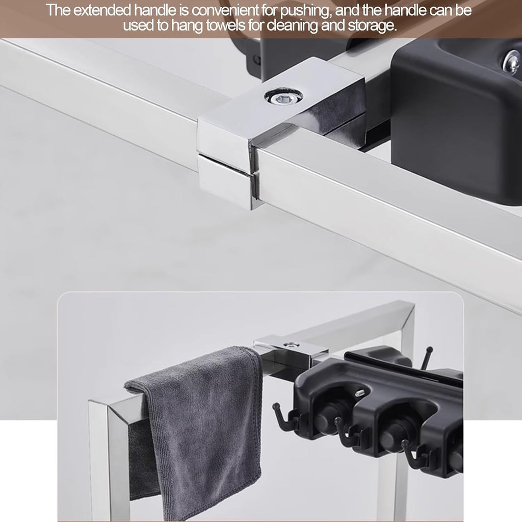 GENERIC Support Pour Balai Et Chariot à Outils De Nettoyage Avec 10 Emplacements, Support De Rangement Mobile Pour Parapluie, Accoudoirs Et Bouton De Vidange, Idéal Pour Un Usage Domestique Et Commercial