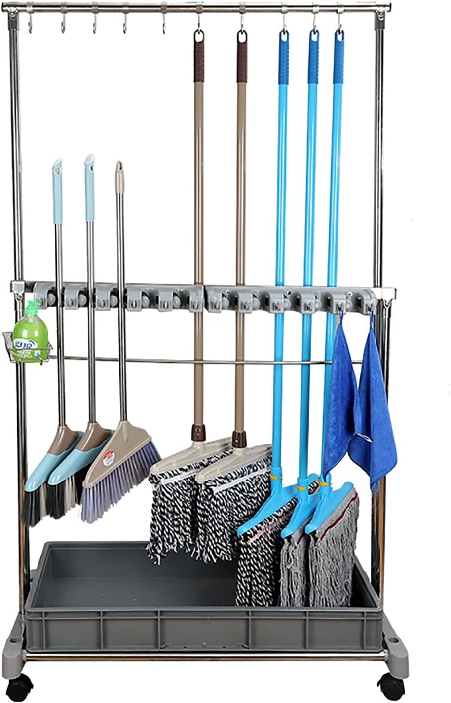  Support De Rangement Pour Balai Et Serpillière, Support Mobile Pour Balai Et Serpillière, Chariot à Outils De Jardin, Support Pour Balai Et Serpillière, Avec Roue à 360°, F