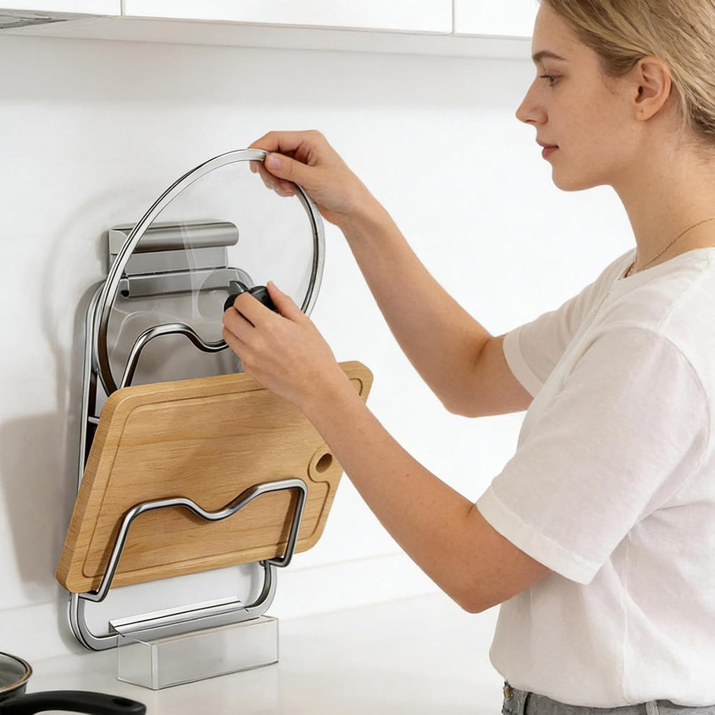  Generisch Organisateur De Couvercle De Casserole Avec Bac De Récupération Mural En Acier Inoxydable - Pour Cuisine, Maison, Cuisinière, Plan De Travail, Armoire, Plateau De Table, Ustensiles De