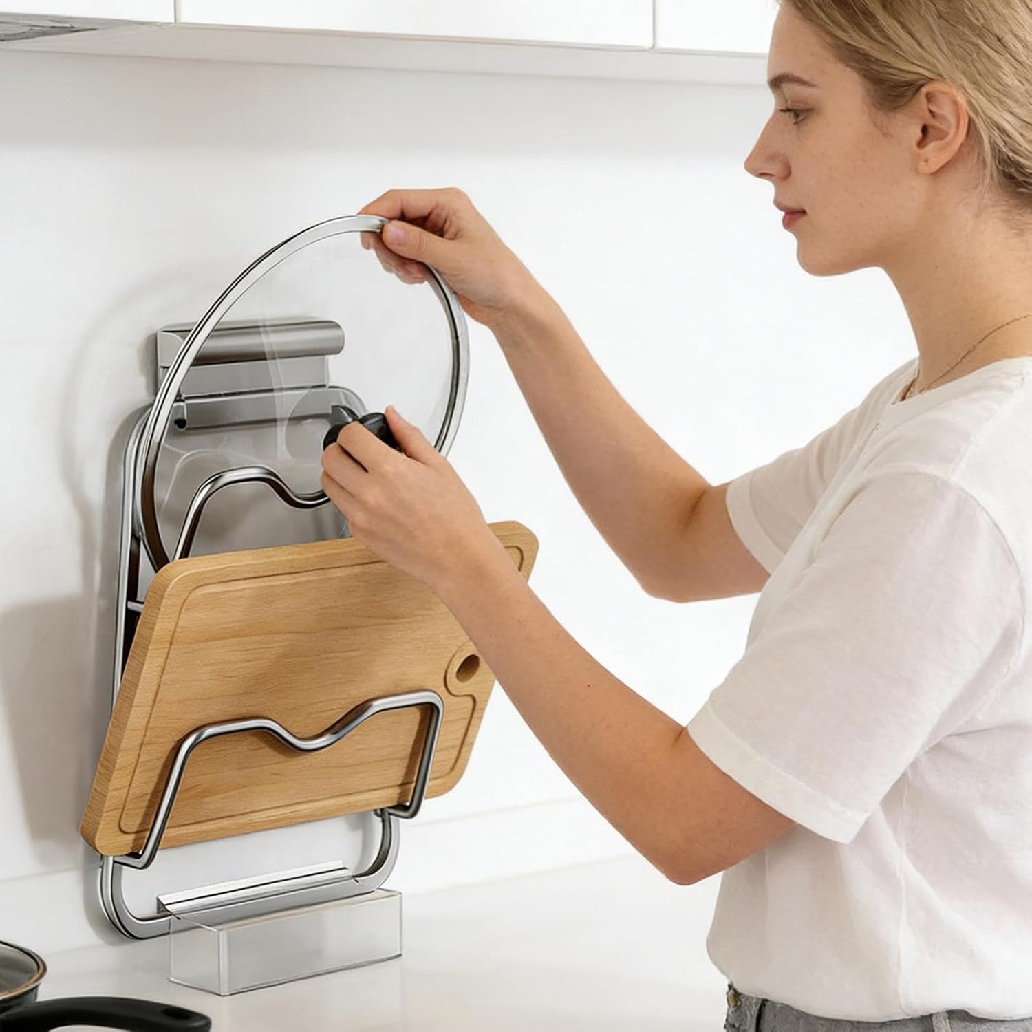  Generisch Organisateur De Couvercle De Casserole Avec Bac De Récupération Mural En Acier Inoxydable - Pour Cuisine, Maison, Cuisinière, Plan De Travail, Armoire, Plateau De Table, Ustensiles De