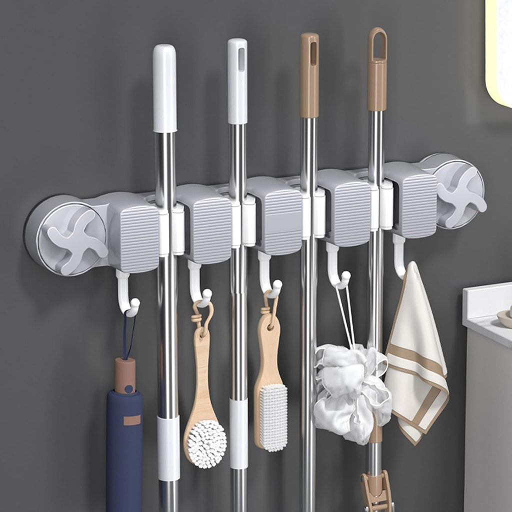  Générique Porte-Balai Mural Fixation | Support Rangement à Ventouses Pour Balai | Organisateur Gain De Place Pour Outils De Ménage Et Jardin Maison Appartement