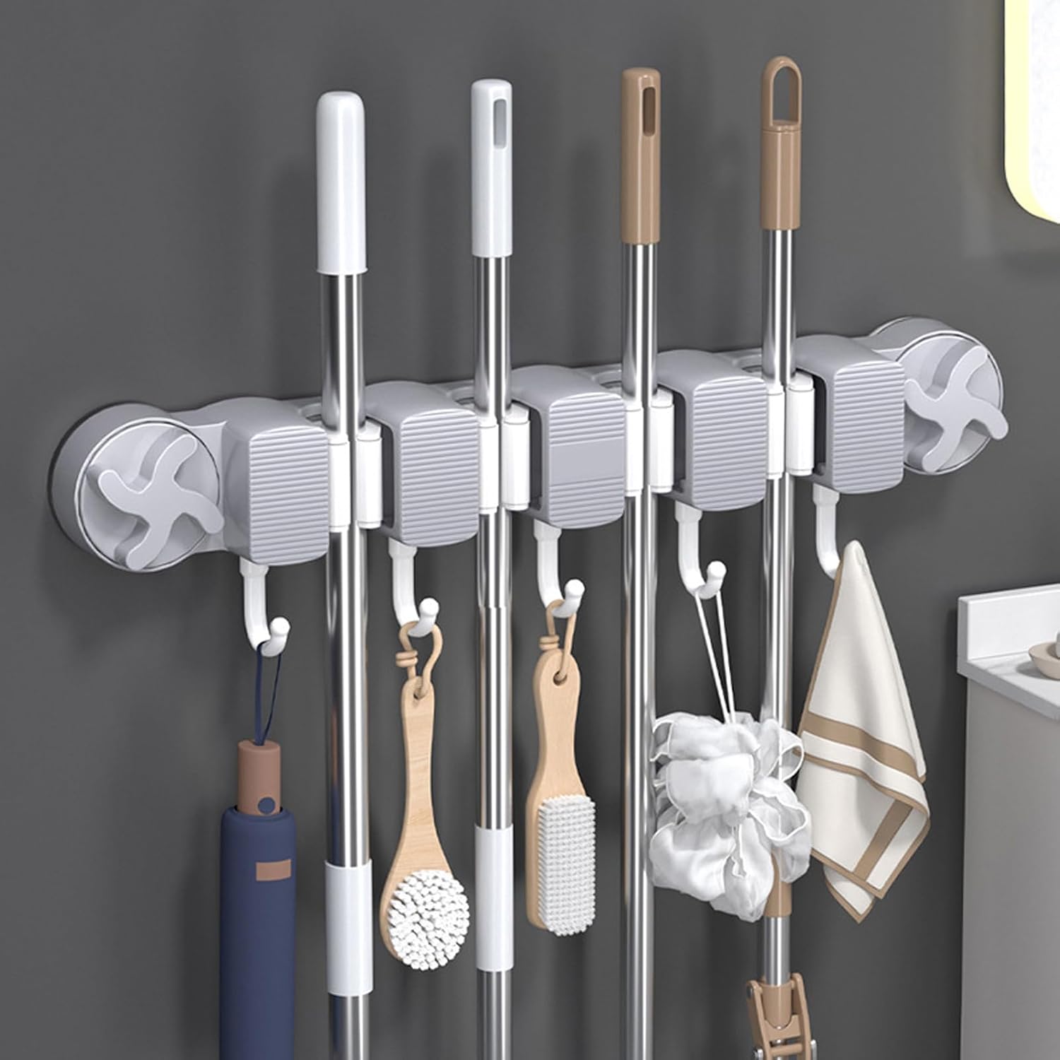  Générique Porte-Balai Mural Fixation | Support Rangement à Ventouses Pour Balai | Organisateur Gain De Place Pour Outils De Ménage Et Jardin Maison Appartement