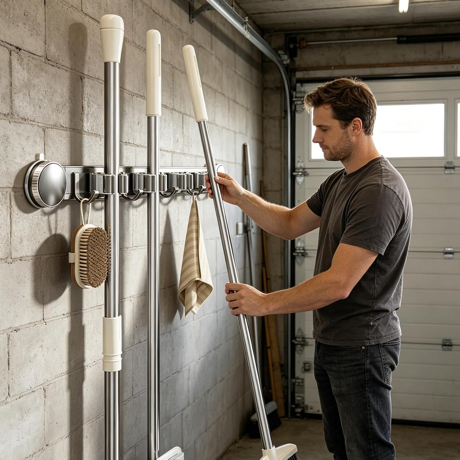GENERIC Support à Balais, Robuste Et Antirouille Avec Ventouse – Organisateur D'outils De Nettoyage Domestique – Pour Dortoir, Bureau, Appartement, Chambre à Coucher, Salon, Salle De Bain