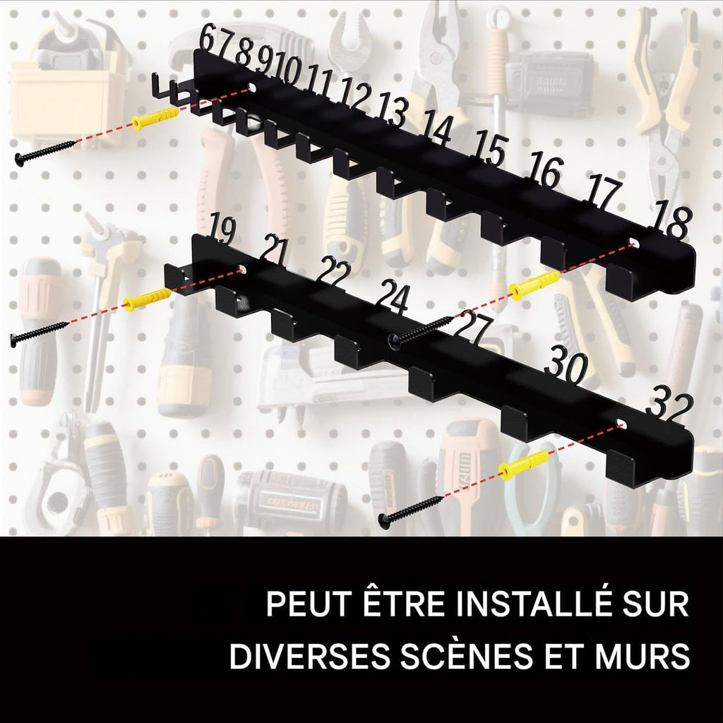  Générique Porte-Clés Pour Clés À Molette - Organisateur Mural Pour Clés À Molette,Crochets Muraux Pour Le Garage Et L Atelier | Pour Abri, Camion, Fourgon, Jardin, Magasin, Mécanicien, Cour E