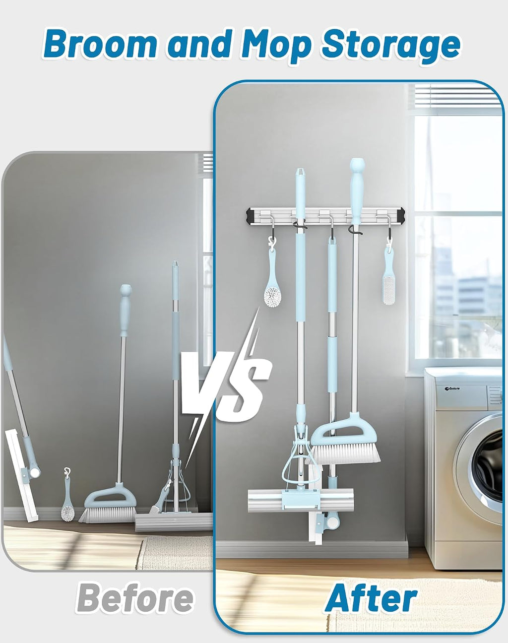  Lot De 4 Supports Muraux Pour Balai Et Serpillère - Style Moderne - En Alliage D'aluminium - Cadeau De Rangement Pour Salle De Bain, Placard, Buanderie, Garage, Salle à Outils (noir)