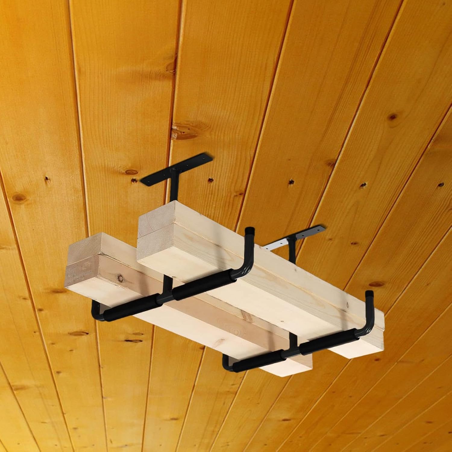  Générique Racks De Rangement Pour Plafond De Garage - 2 Pièces Organisateur En Métal Robuste,Crochets Suspendus Pour Garage,Pour Vélo, Échelle, Bois, Pelles, Perches, Cannes À Pêche, Skis, Sous-Sol,