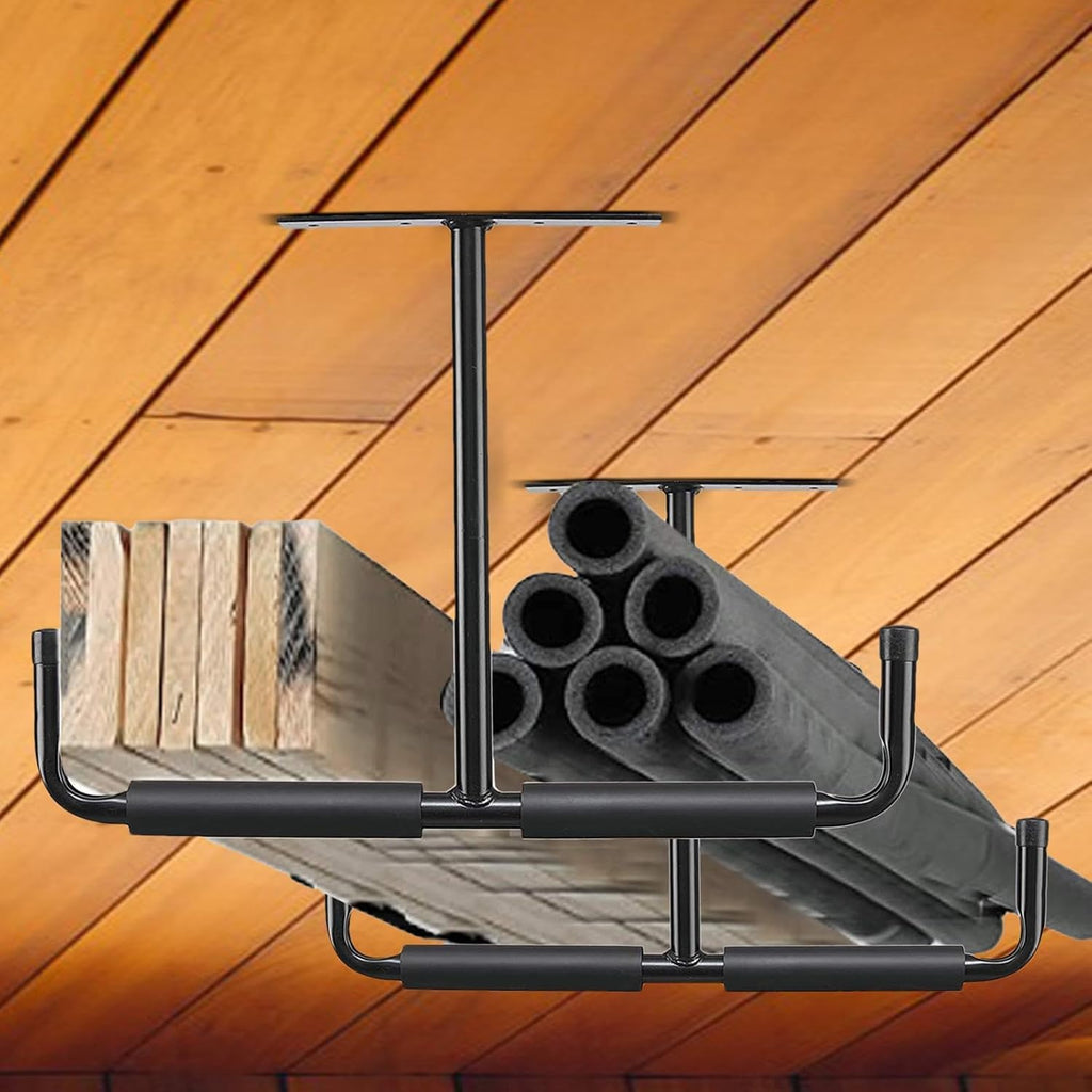  Racks De Rangement Pour Plafond De Garage - 2 Pièces Organisateur En Métal Robuste - Stockage Au Plafond Du Garage | Pour Échelle, Bois, Équipements Sportifs, Pelles, Cannes À Pêche, Skis, Cave, Abri