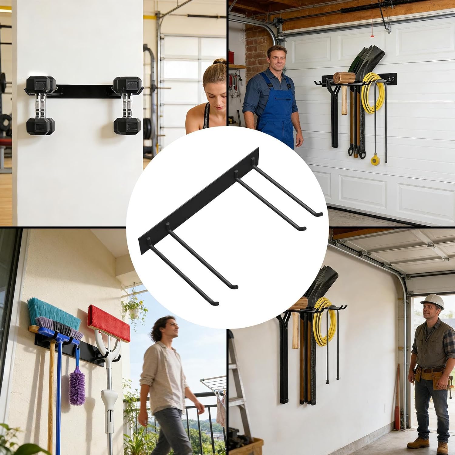  Support Mural Pour Outils - Étagère De Rangement Stable - Capacité : 110 Kg - Pour Pelle, échelle, Râteau, Balais, Garage, Cour, Jardin Et