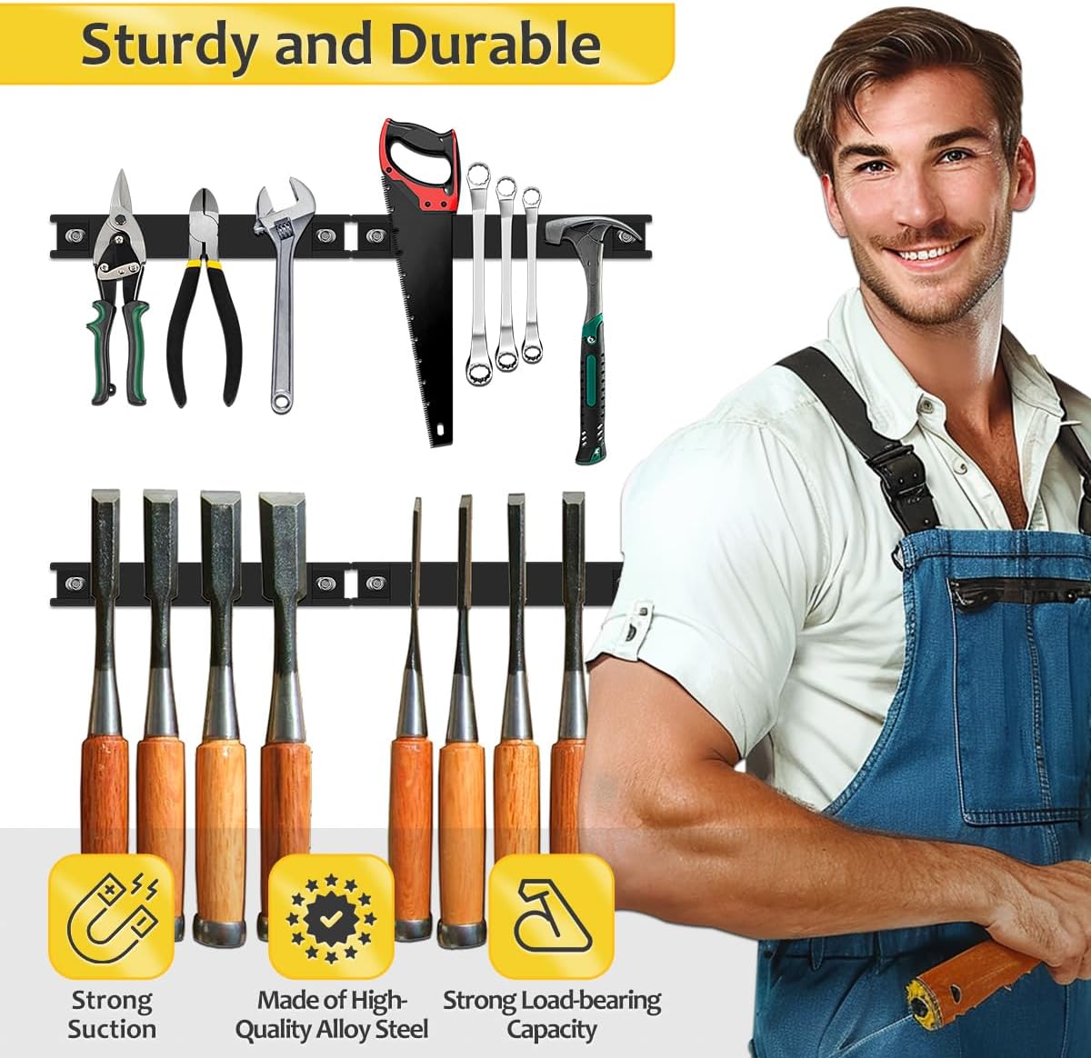  Lot De 6 Porte-outils Magnétiques De 20,3 Cm, Support De Barre Magnétique Robuste Avec Protection En Caoutchouc, Support Mural Pour Clé à Molette, Rangement D'outils, Bande De Rangement Magnétique