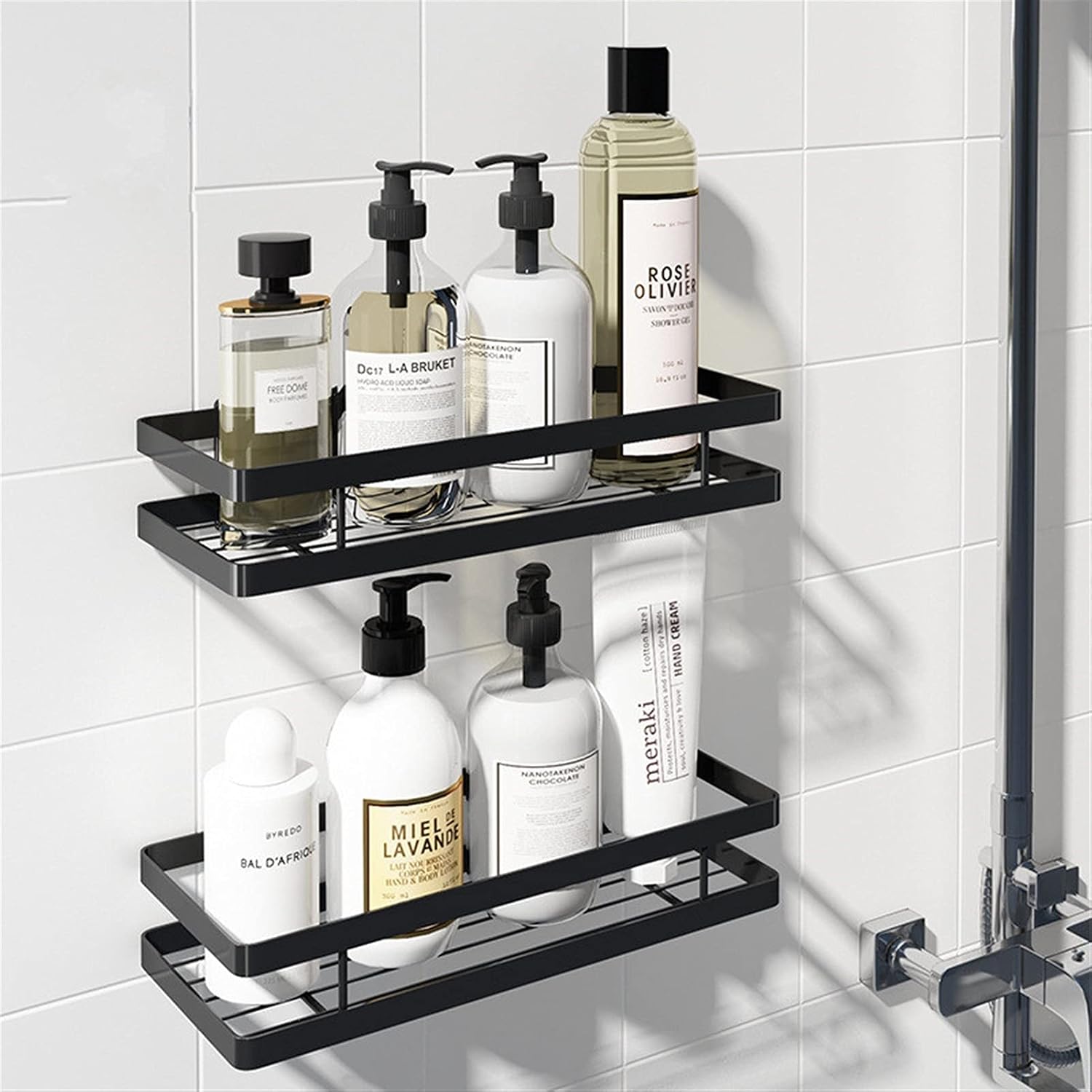  Espace De Salle De Bain Espace étagère Aluminium Noir Storage Porte-baignoire Tablette De Douche 20-50cm Cuisine Shampooing Toilette Shampooing Shampooing Sans Forage Étagères Flottantes Murales