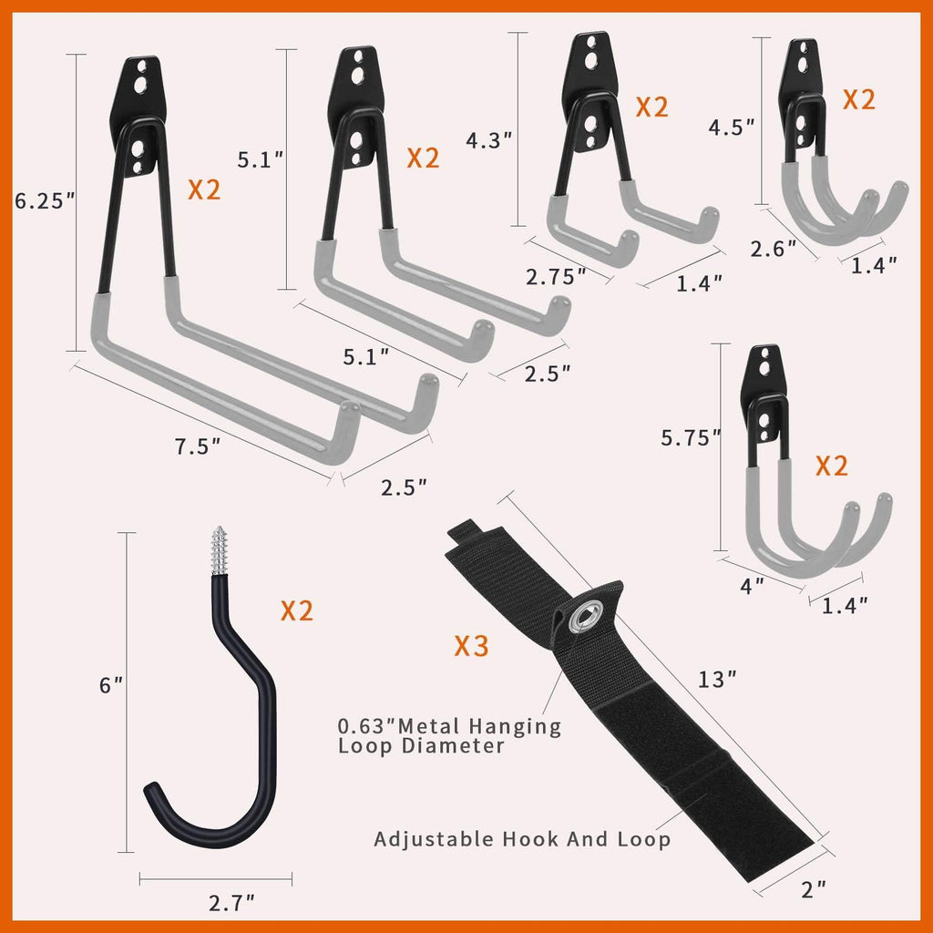  SMARTOLOGY Lot De 15 Crochets De Garage Avec Crochet De Vélo Et Rallonge De Cordon, Lot De 15 Cintres Multi-outils En Acier, Utilitaires Lourds.