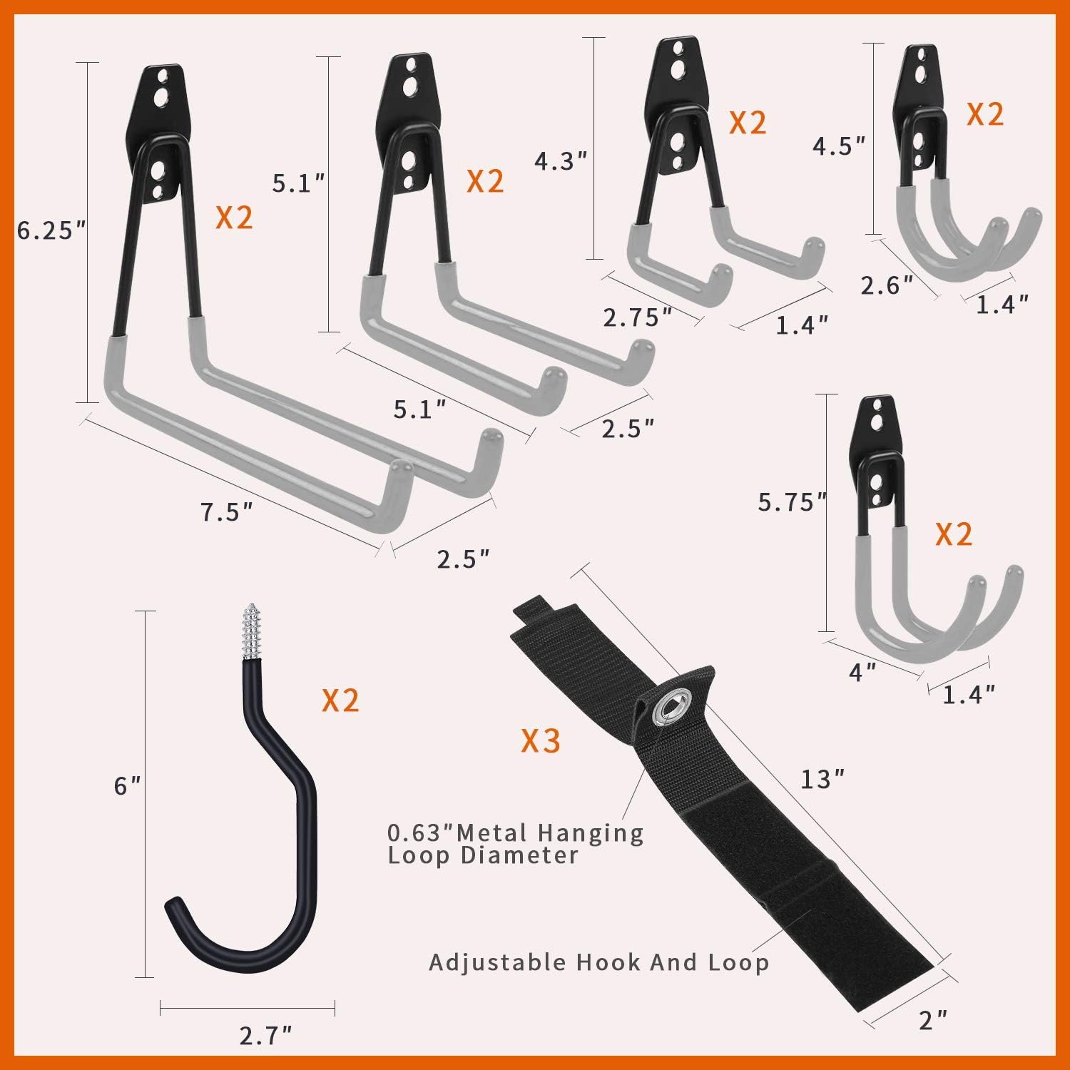  SMARTOLOGY Lot De 15 Crochets De Garage Avec Crochet De Vélo Et Rallonge De Cordon, Lot De 15 Cintres Multi-outils En Acier, Utilitaires Lourds.