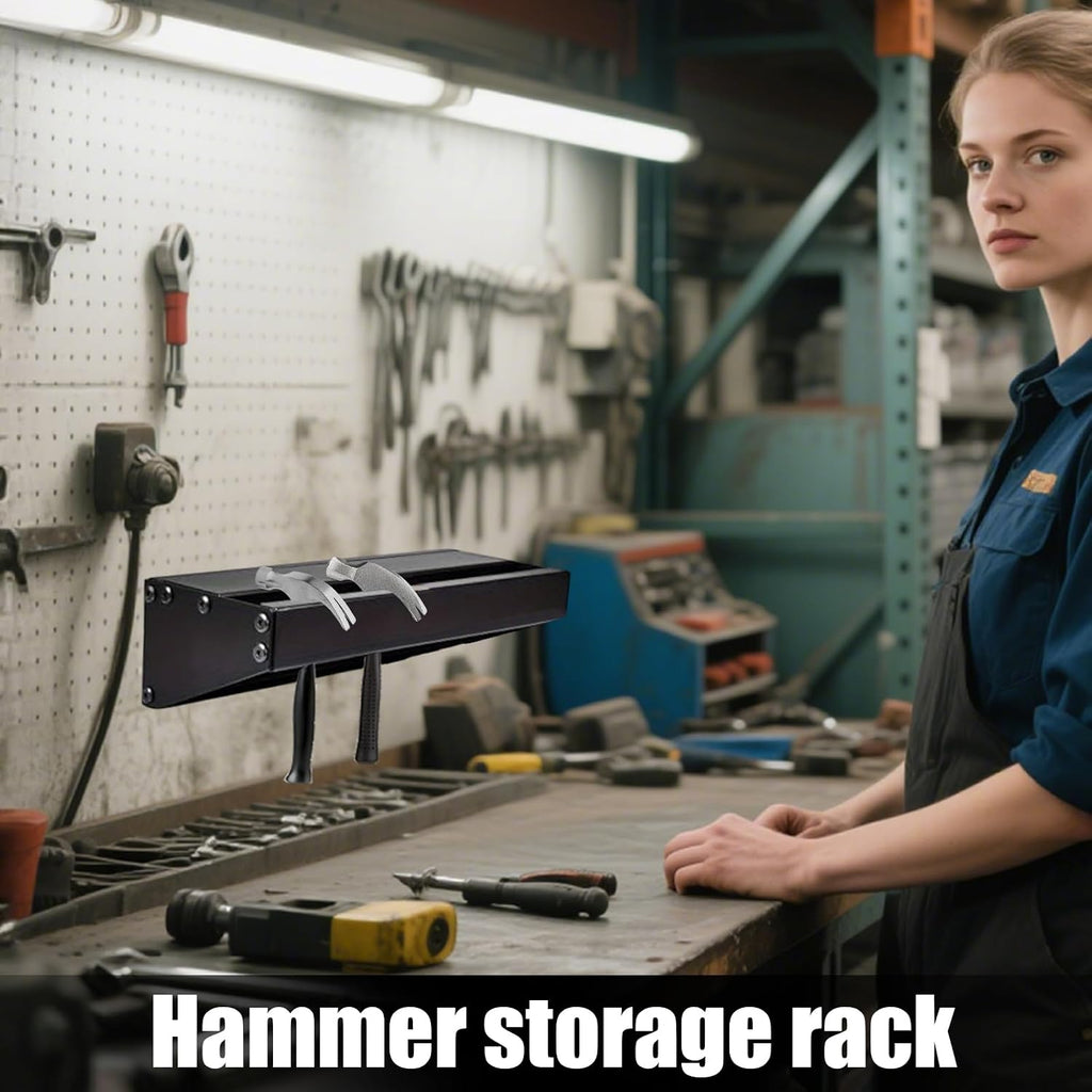  Générique Hammer Organizer, Wall Mounted Tool Holder Rack, Heavy Duty Garage Storage Hammers And Tools, Sturdy Workbench Accessory For Home Projects, Construction Site Use, 13.8 Inches