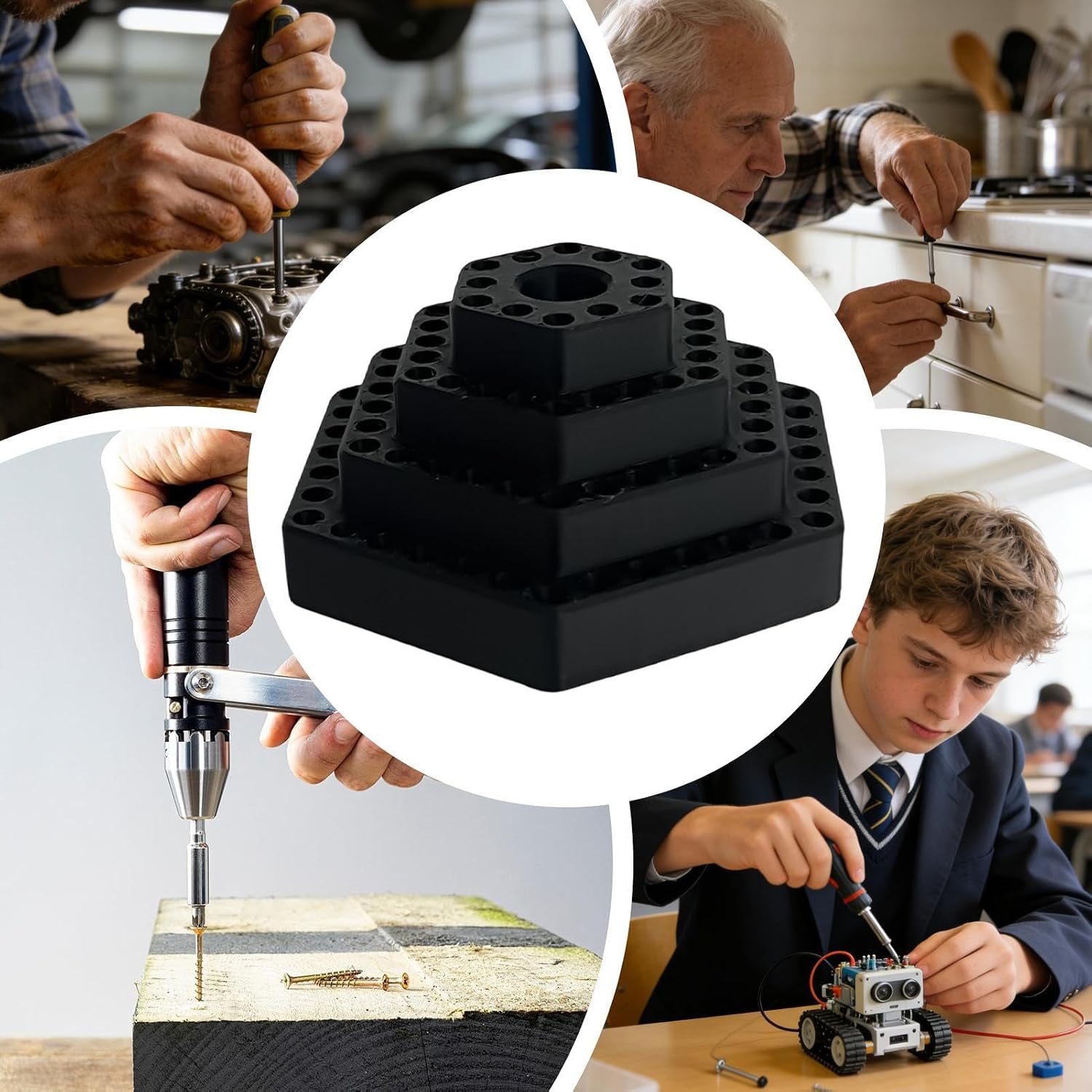 GENERIC Porte- De Tournevis – Support Hexagonal, 1 étagère De Rangement Pour Outils De Perçage, Bloc Magnétique Avec Base Fendue, Fournitures D'atelier, Organisateur D' Pour Le Travail Du Bois