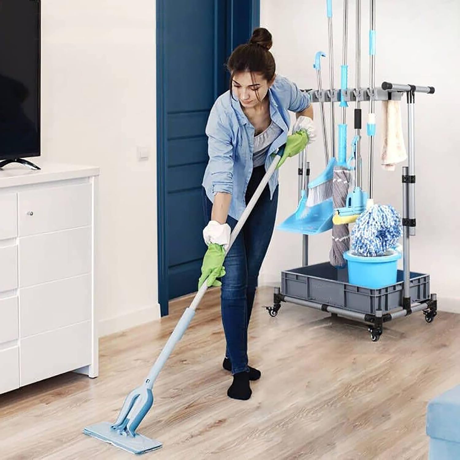  Support De Rangement Pour Balai Et Serpillière, Support Mobile Pour Balai Et Serpillière, Chariot à Outils De Jardin, Support Pour Balai Et Serpillière, Avec Roue à 360°, F