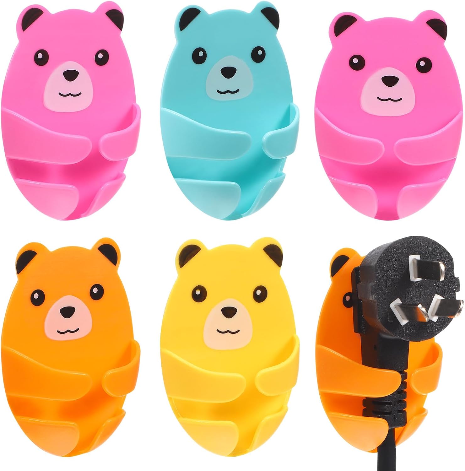  Toyvian Lot De 12 Crochets Adhésifs Pour Prises Électriques Supports De Cordons Sans Perçage Petits Crochets Multifonctionnels En Plastique Motifs Ours Mignons Rangement Câbles
