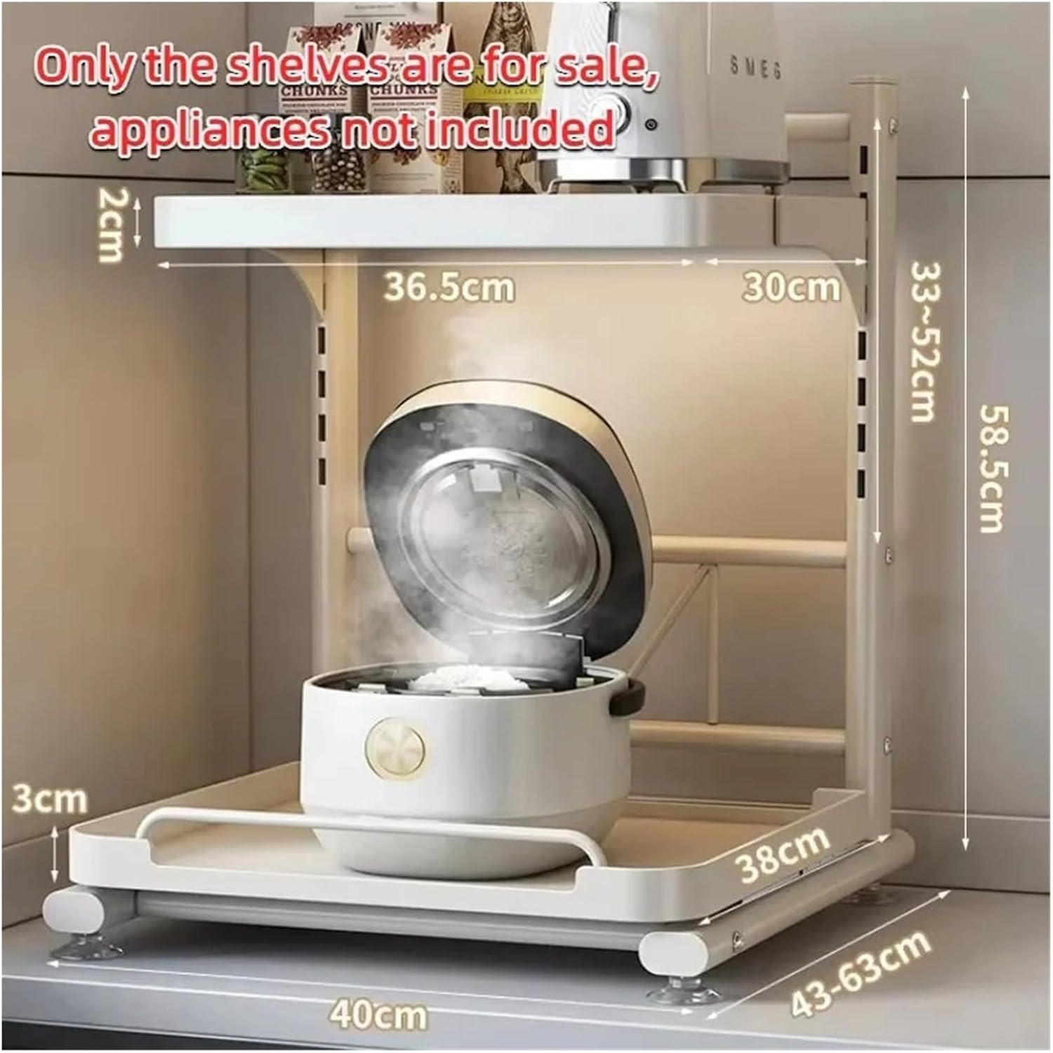  Étagère De Rangement De Cuisine Polyvalente, Support Réglable For Micro-ondes Avec Plateau Extractible, Support Organisateur De Comptoir Extensible(40cm-White)