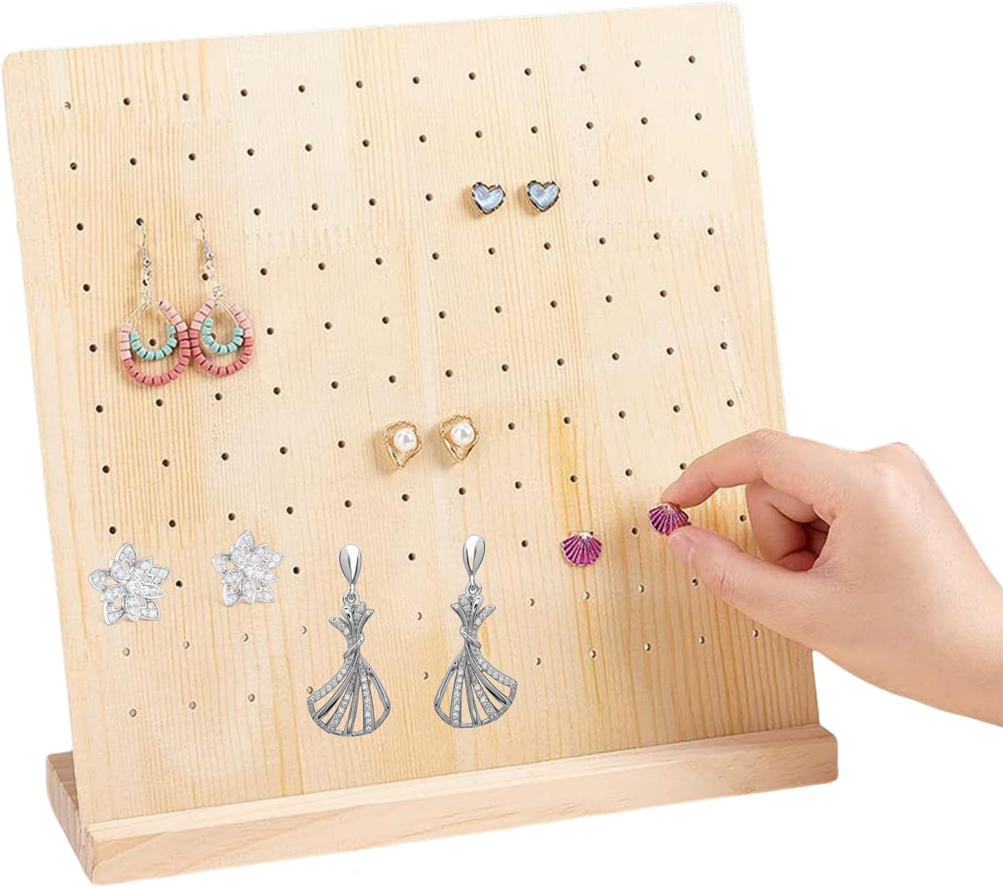GENERIC Panneau Perforé En Bois, 26 X 26 Cm, Support Multifonctionnel, Support De Rangement, Présentoir Pour Bijoux, Outils, Clés, Porte-clés, Artisanat, Chambre, Salon, Garage