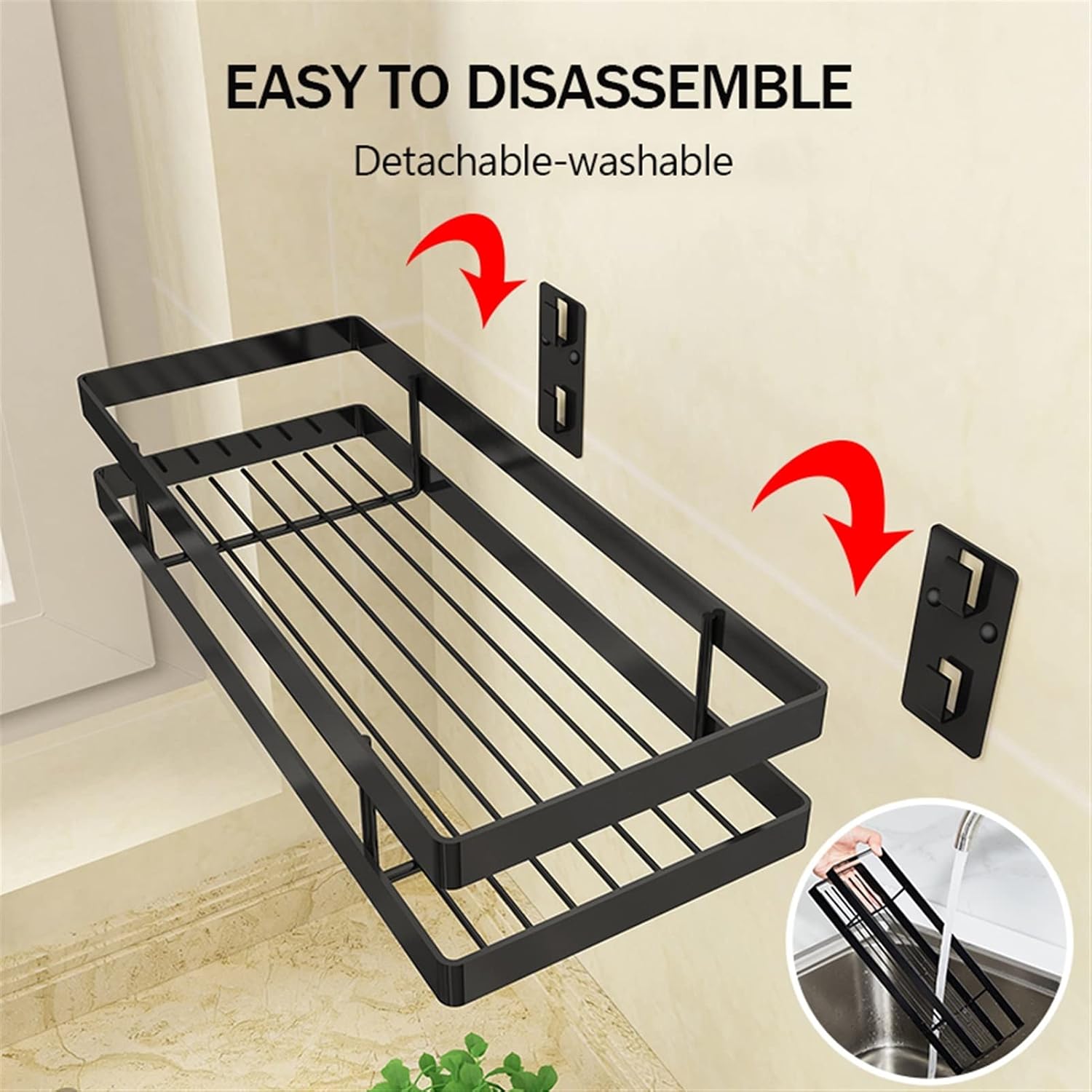  Espace De Salle De Bain Espace étagère Aluminium Noir Storage Porte-baignoire Tablette De Douche 20-50cm Cuisine Shampooing Toilette Shampooing Shampooing Sans Forage Étagères Flottantes Murales